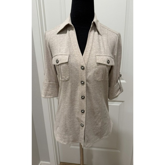 Lafayette 148 New York Tops - Lafayette 148 Beige Lightweight Camp-Style Shirt Button Down Size P Dry Cleaned